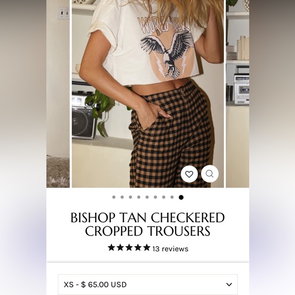 Tan Checkered Cropped Trousers - Picture 7 of 7